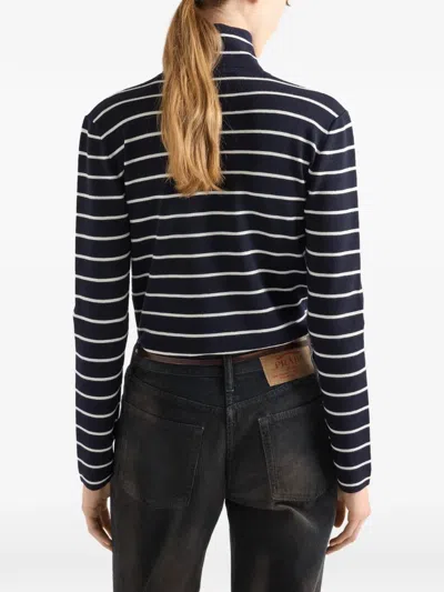 Prada Stripe Wool Sweater In Black