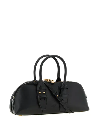 Pinko Small Escape Love Birds Leather Shoulder Bag In Black