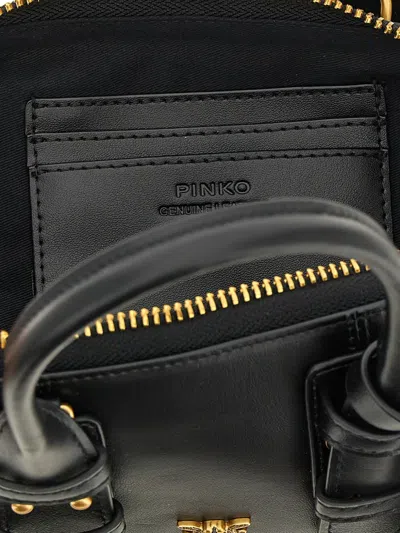 Pinko Small Escape Love Birds Leather Shoulder Bag In Black