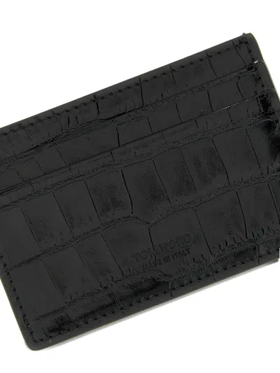 Tom Ford Crocodile-print Leather Card Holder In Black