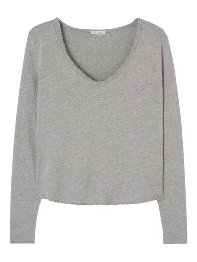 American Vintage Long-sleeve V-neck T-shirt In Gray