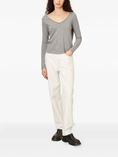 American Vintage Long-sleeve V-neck T-shirt In Gray