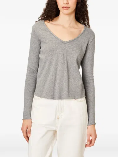 American Vintage Long-sleeve V-neck T-shirt In Gray