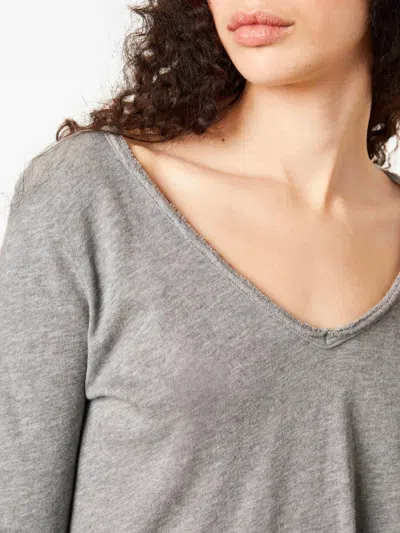 American Vintage Long-sleeve V-neck T-shirt In Gray