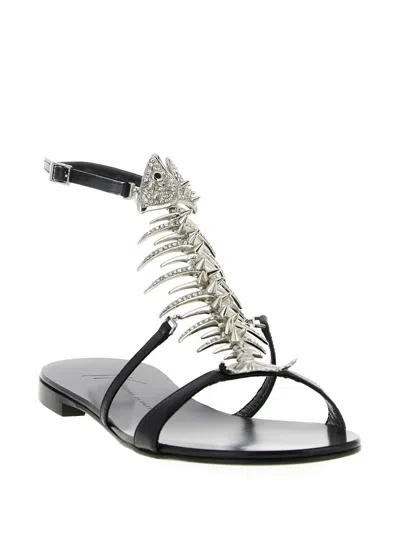 Giuseppe Zanotti Sandals Slim Style Embellished Metallic Detail In Black