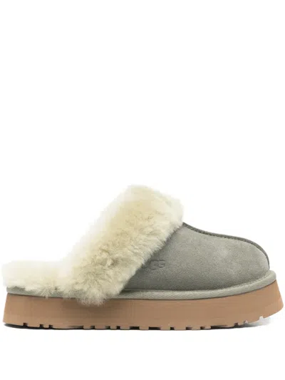 Ugg Disquette Platform Fur Slippers In Green