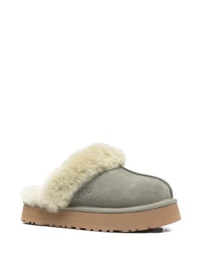 Ugg Disquette Platform Fur Slippers In Green