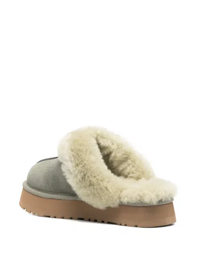 Ugg Disquette Platform Fur Slippers In Green