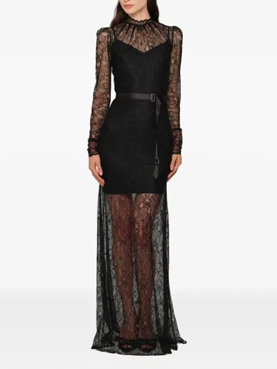 Murmur Mist Lace Long-sleeve Maxi Dress In Black