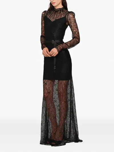 Murmur Mist Lace Long-sleeve Maxi Dress In Black