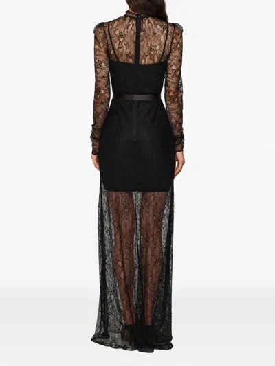 Murmur Mist Lace Long-sleeve Maxi Dress In Black