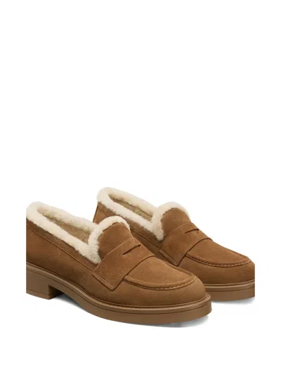 Stuart Weitzman Celia Lite Penny Shearling Loafers In Brown