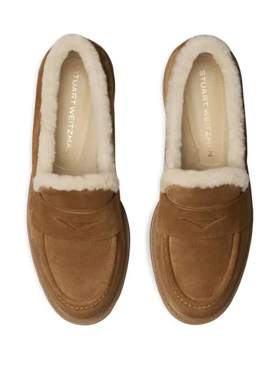Stuart Weitzman Celia Lite Penny Shearling Loafers In Brown