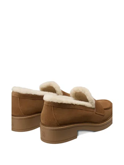 Stuart Weitzman Celia Lite Penny Shearling Loafers In Brown