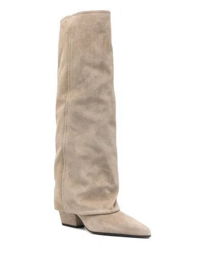 Paris Texas Pointed-toe Suede Boots In Neutral