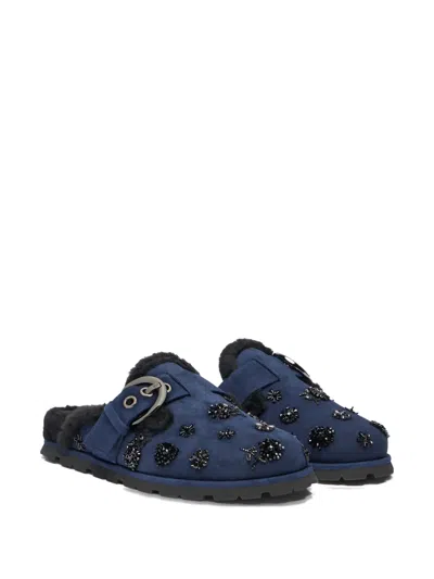 Stuart Weitzman Chrystie Shearling Buckle Mule In Blue