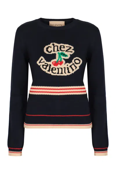 Valentino Garavani Cotton Crew-neck Sweater In Blue