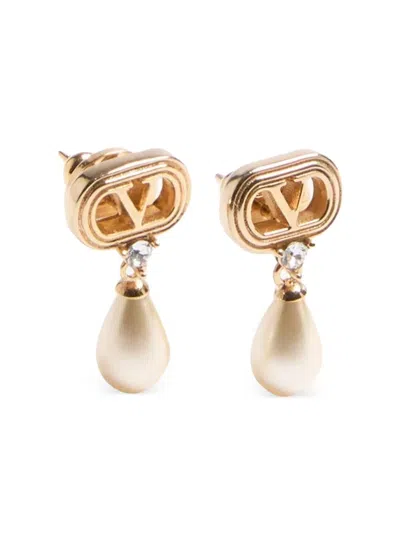 Valentino Swarovski Crystal-embellished Ovalette Logo Earrings In Gold