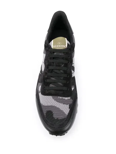 Valentino Garavani Mans Rockrunner Camouflage Noir Leather And Fabric Sneakers In Black