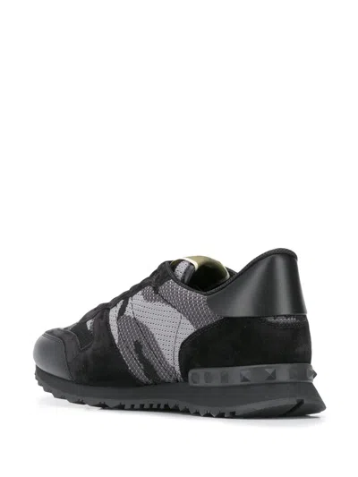 Valentino Garavani Mans Rockrunner Camouflage Noir Leather And Fabric Sneakers In Black