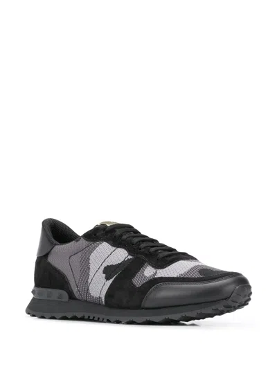 Valentino Garavani Mans Rockrunner Camouflage Noir Leather And Fabric Sneakers In Black