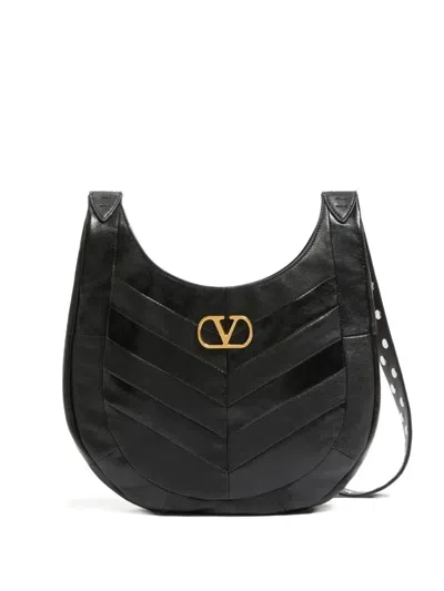Valentino Garavani  Garavani Hoboho Small Hobo Bag In Chevron-patterned Nappa Leather Woman In Black
