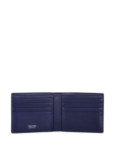 Tom Ford Croc Embossed Leather Compact Bifold Wallet In Blue