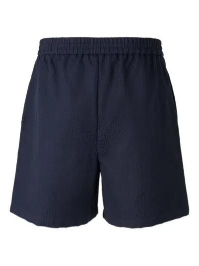 Balmain Monogram-pattern Bermuda Shorts In Blue
