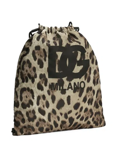 Dolce & Gabbana Leopard-print Logo Backpack In Multi