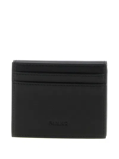 Pinko Saddle Black Wallet With Logo Detail On The Front In Leather Woman In Black