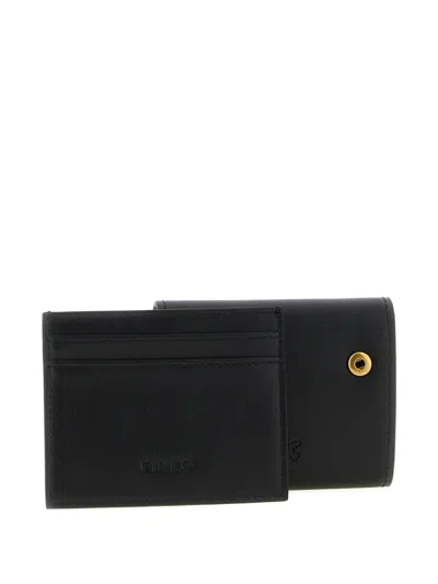 Pinko Saddle Black Wallet With Logo Detail On The Front In Leather Woman In Black