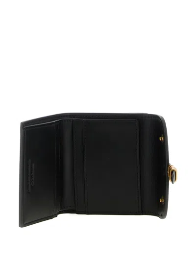 Pinko Saddle Black Wallet With Logo Detail On The Front In Leather Woman In Black