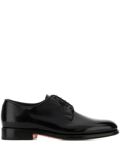 Santoni Ensley Lace Up Leather Shoes Polished In Black