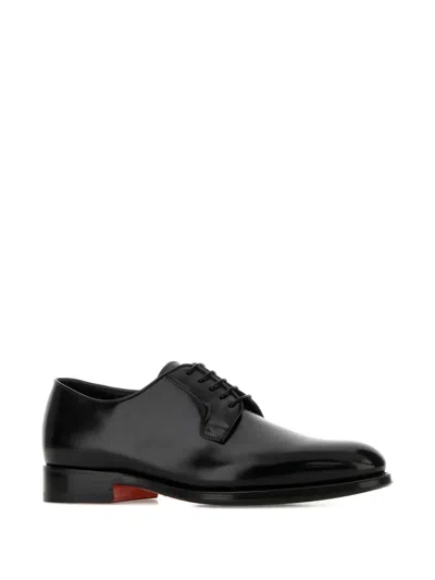 Santoni Ensley Lace Up Leather Shoes Polished In Black