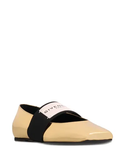 Givenchy Sliced Square Ballerinas In Mirror Effect Leather In Gold