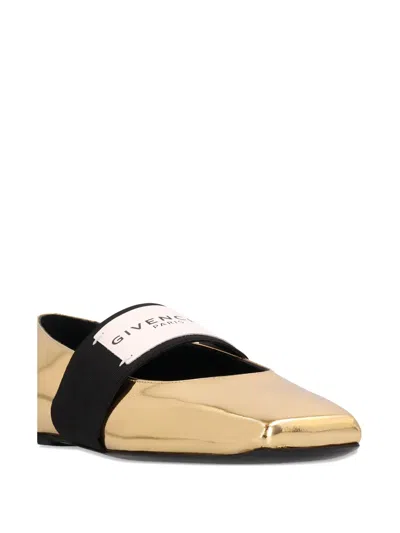 Givenchy Sliced Square Ballerinas In Mirror Effect Leather In Gold