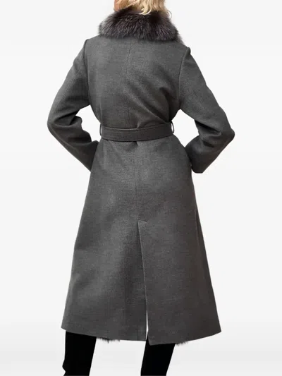 Poche Paris Belted Midi Coat In Gray