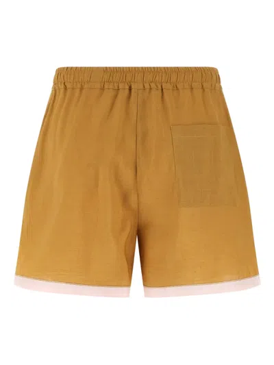 Marni Linen Shorts Button Detail Contrast Hem In Brown