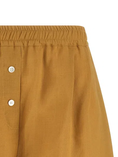 Marni Linen Shorts Button Detail Contrast Hem In Brown
