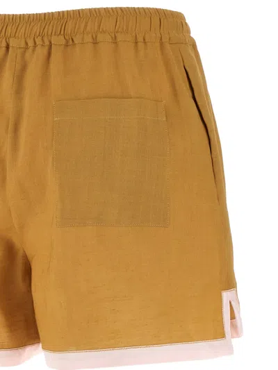Marni Linen Shorts Button Detail Contrast Hem In Brown