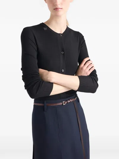 Prada Ribbed Buttoned Cardigan In Black