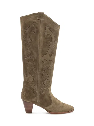 Ba&sh Western Boots In Suede In Green