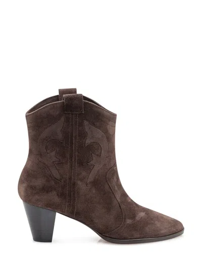 Ba&sh Western Ankle Boots In Suede In Brown