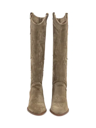 Ba&sh Western Boots In Suede In Green