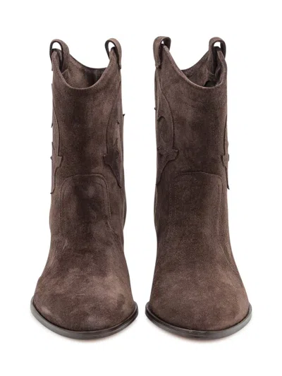 Ba&sh Western Ankle Boots In Suede In Brown