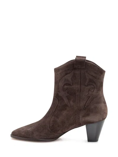 Ba&sh Western Ankle Boots In Suede In Brown