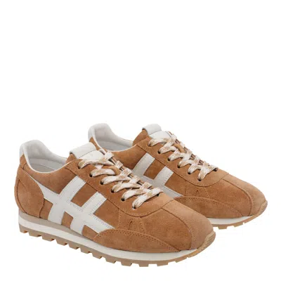 Hogan Low Top Sneakers Contrast Stitching Rubber Sole In Brown