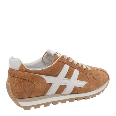 Hogan Low Top Sneakers Contrast Stitching Rubber Sole In Brown