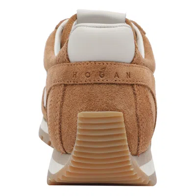 Hogan Low Top Sneakers Contrast Stitching Rubber Sole In Brown