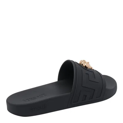 Versace Black Sandals With Medusa Plaque On The Front In Tech Fabric Man